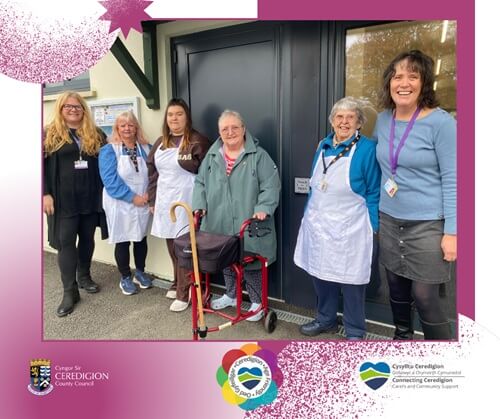Group of people outside Aber-porth village hall