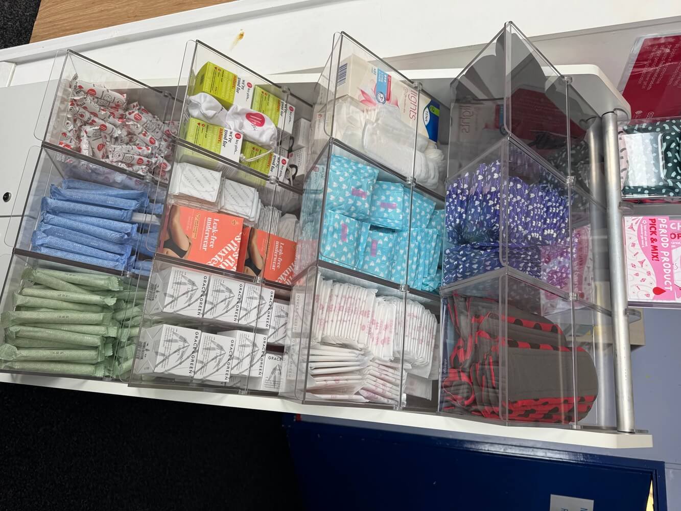 A stand offering different period dignity products